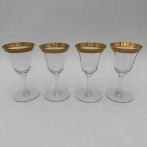 Vintage Tiffin-Franciscan Laurel Wine Stemware Gold Encrusted Band S/4